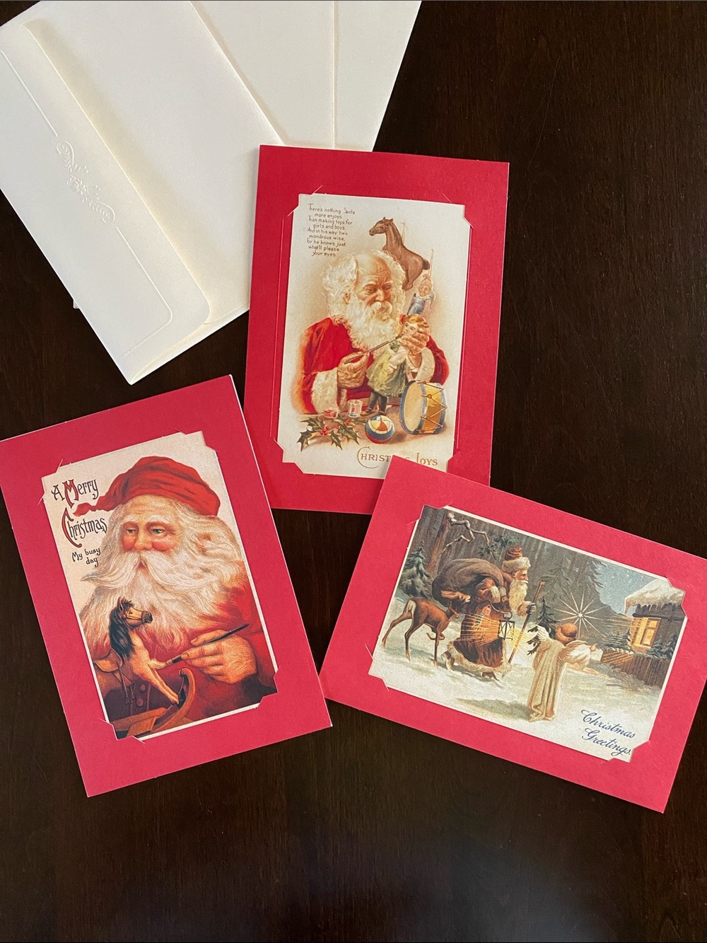 Bundle of 3 Vintage Inspired Holiday Cards with Matching Envelopes